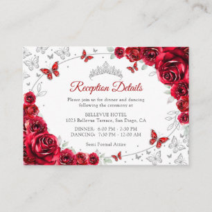 Carte D'accompagnement Détails de réception de Quinceanera argent rouge