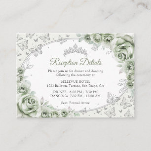 Carte D'accompagnement Détails de réception de Quinceanera argent vert sa