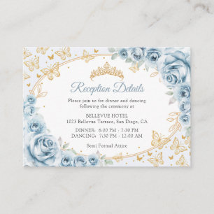 Carte D'accompagnement Détails de réception de Quinceanera bleu bébé or