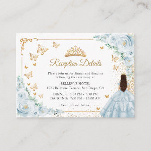 Carte D'accompagnement Détails de réception de Quinceanera bleu bébé or