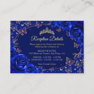 Carte D'accompagnement Détails de réception de Quinceanera bleu royal or
