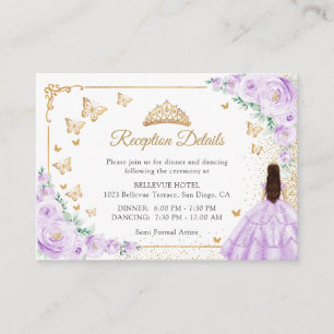 Carte D'accompagnement Détails de réception de Quinceanera de lilas doré