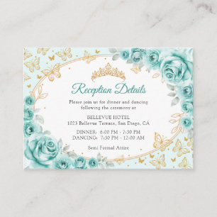 Carte D'accompagnement Détails de réception de Quinceanera en or turquois
