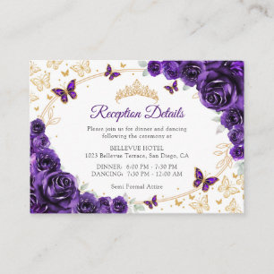 Carte D'accompagnement Détails de réception de Quinceanera en or violet