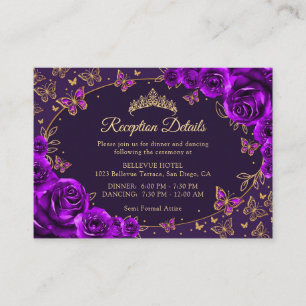 Carte D'accompagnement Détails de réception de Quinceanera en or violet