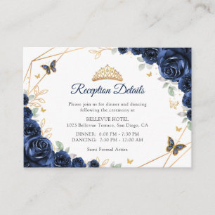 Carte D'accompagnement Détails de réception de Quinceanera florale or mar