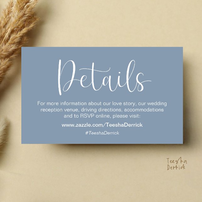 Carte D'accompagnement Détails de RSVP pour un site web de mariage minima (Modern Minimalist Wedding Website RSVP Details Enclosure Card in dusty blue)