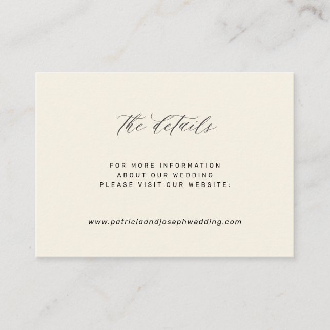 Carte D'accompagnement Détails de site web de mariage élégant simple ivoi (Devant)