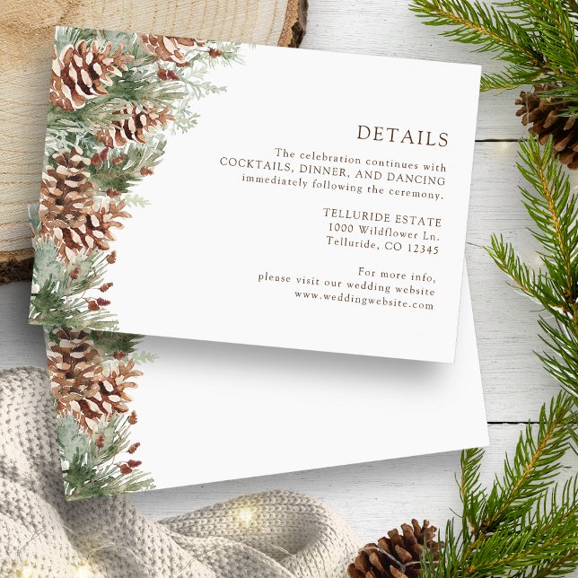 Carte D'accompagnement Détails de verdure (White Pinecone Greenery Details Enclosure Card by Painted Paperie
)