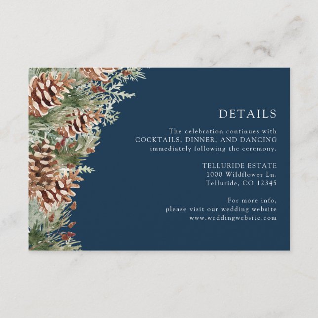 Carte D'accompagnement Détails de verdure bleu marine (Devant)