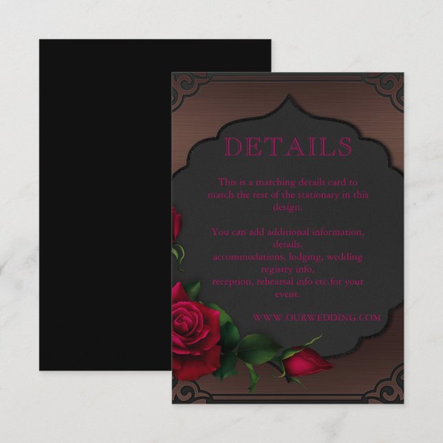 Carte D'accompagnement Détails de vieilles roses rouges gothiques de cadr (Devant / Derrière)