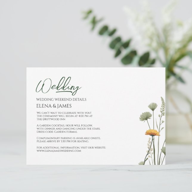 Carte D'accompagnement Détails de week-end Budget de mariage minimal Wild (Debout devant)