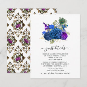 Carte D'accompagnement Détails des invités au paon vintage bleu marine et