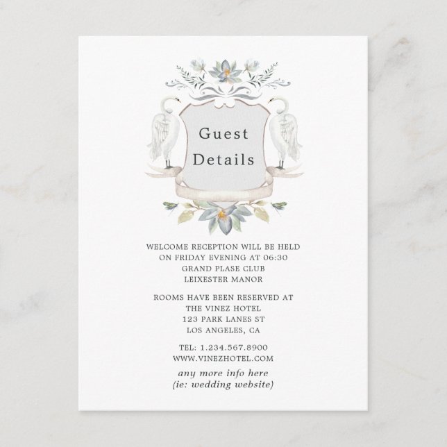 Carte D'accompagnement Détails des invités de la crête de mariage au bord (Devant)