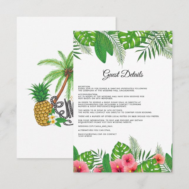 Carte D'accompagnement Détails des invités de mariage de plage tropicale  (Devant / Derrière)