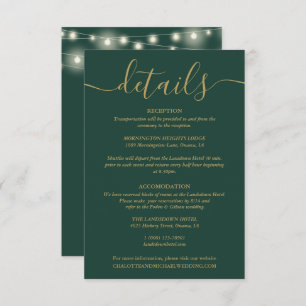 Carte D'accompagnement Détails des Mariages de type String Lights Green e