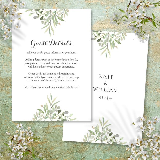 Carte D'accompagnement Détails d'hébergement de mariage écriture verdure (Créateur téléchargé)