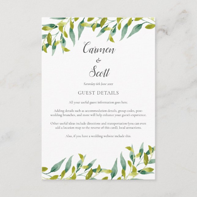 Carte D'accompagnement Détails d'information pour les invités de Country  (Devant)