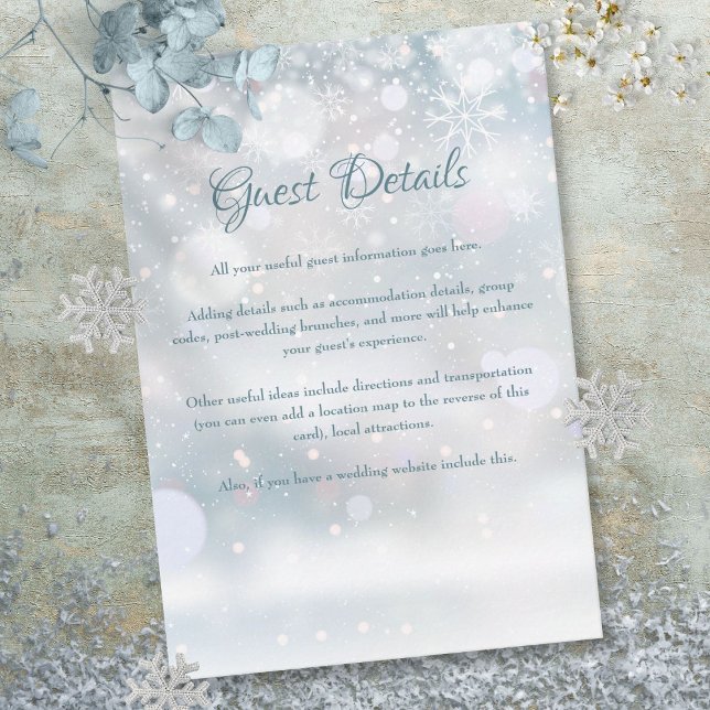 Carte D'accompagnement Détails d'information pour les invités sur les flo (Winter Snowflakes Guest Information Details Enclosure Card)