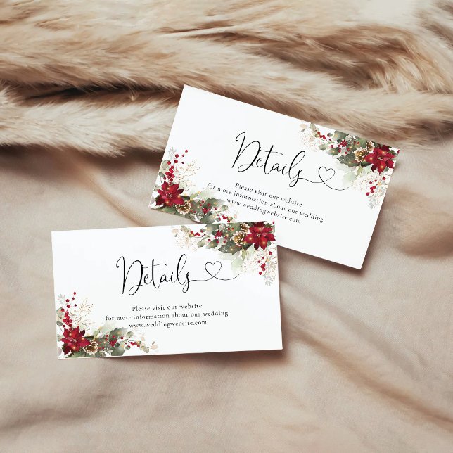 Carte D'accompagnement Détails du Baby shower de Noël Red Poinsettia (Créateur téléchargé)