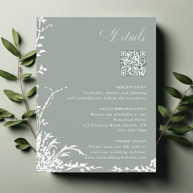 Carte D'accompagnement Détails du code QR de mariage au jardin floral Ver (Créateur téléchargé)