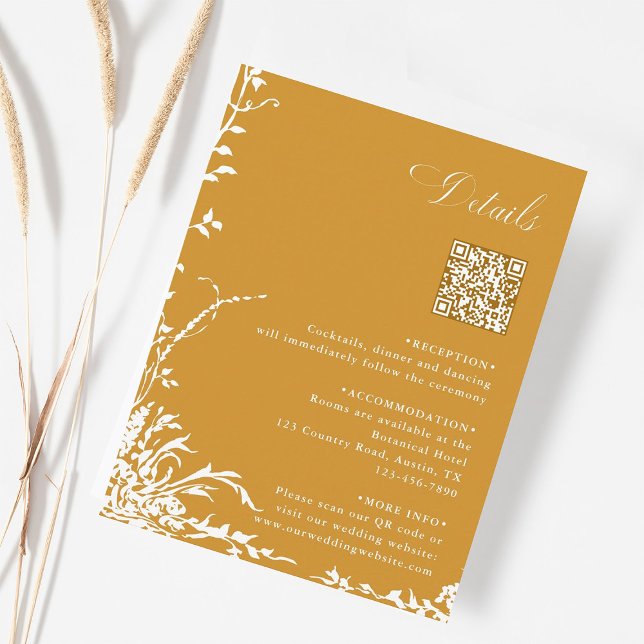 Carte D'accompagnement Détails du code QR de mariage botanique Ambre (Créateur téléchargé)