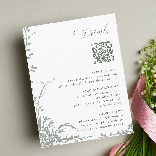 Carte D'accompagnement Détails du code QR de mariage de jardin floral ver (Créateur téléchargé)