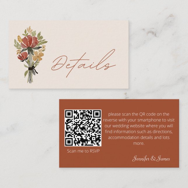 Carte D'accompagnement Détails du code QR de Terracotta Fleur sauvage sim (Devant / Derrière)