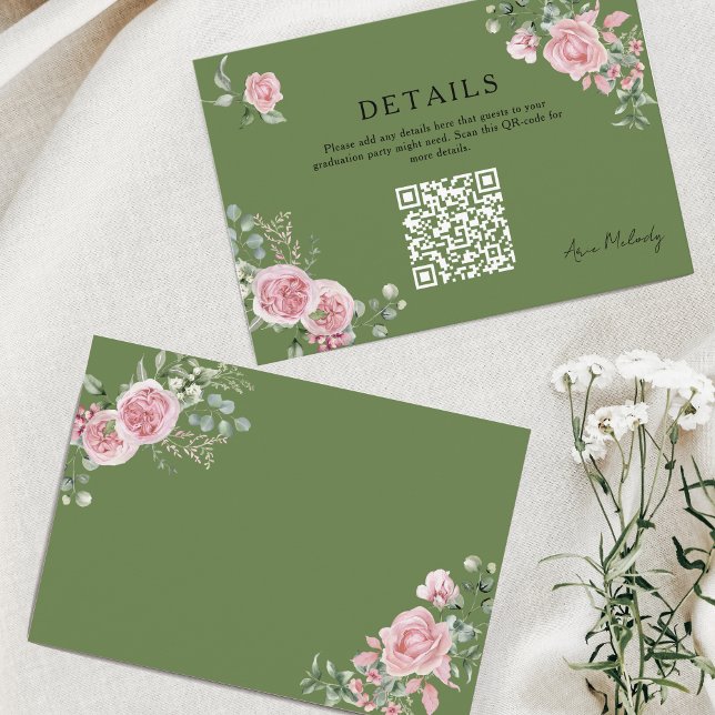 Carte D'accompagnement Détails du code QR des roses roses modernes Diplôm (Créateur téléchargé)