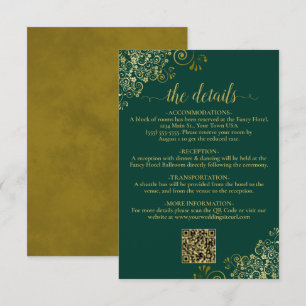 Carte D'accompagnement Détails du code QR Emerald & Gold Mariage