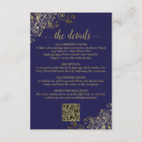 Détails du code QR Mariage Blue & Gold de la marin