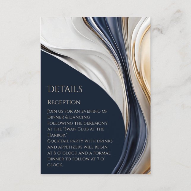 Carte D'accompagnement Détails du mariage - Abstrait moderne Bleu blanc e (Devant)