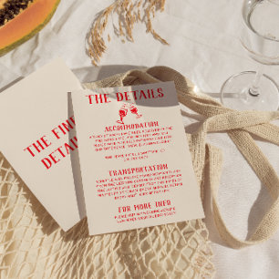 Carte D'accompagnement Détails du Mariage amusant Retro Red Hand Drake