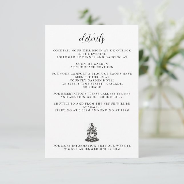 Carte D'accompagnement Détails du Mariage au Feu de Camp (Debout devant)