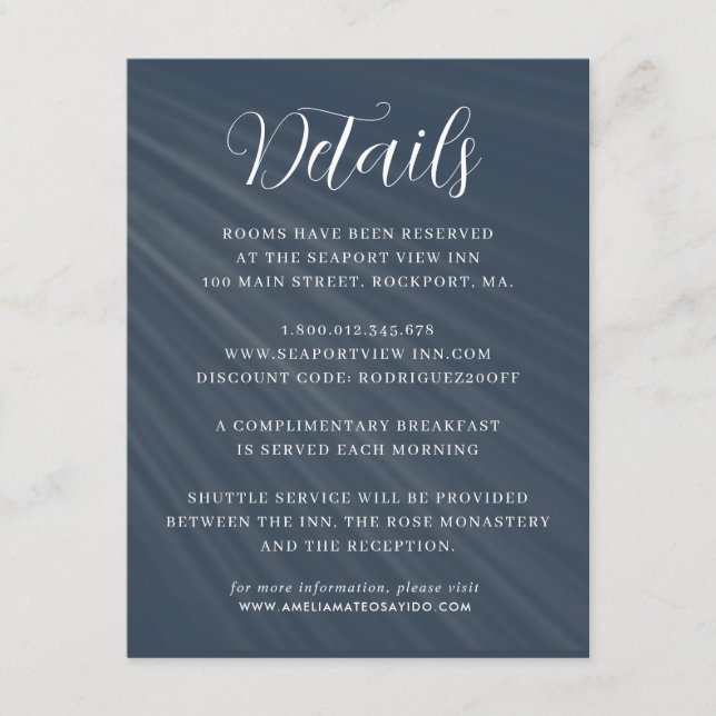 Carte D'accompagnement Détails du Mariage bleu marine simple Script (Devant)