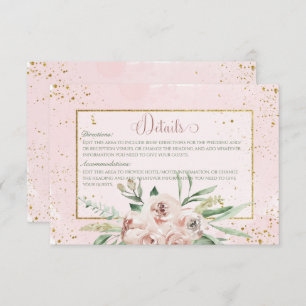 Carte D'accompagnement Détails du Mariage Blush Roses & Gold Accents