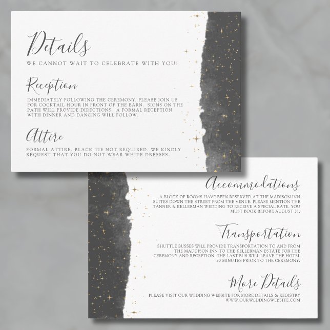 Carte D'accompagnement Détails du Mariage Céleste (Watercolor Starry Night Details Celestial Wedding Enclosure Card)