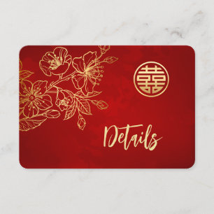 Carte D'accompagnement Détails du Mariage chinois Magnolia Red Gold