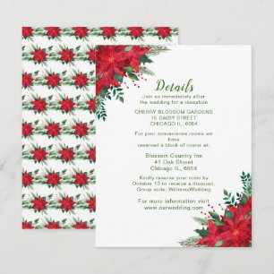 Carte D'accompagnement Détails du Mariage Christmas Red Poinsettia