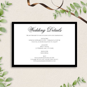 Carte D'accompagnement Détails du Mariage classique en noir et blanc