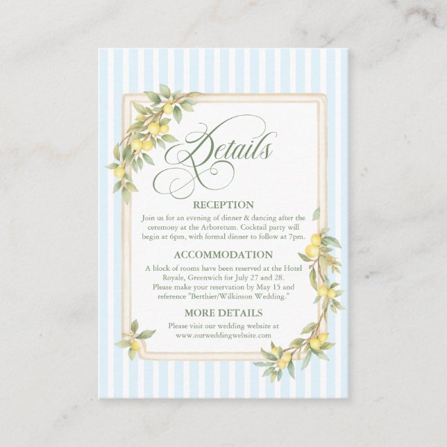 Carte D'accompagnement Détails du mariage côtier aux citrons méditerranée (Devant)