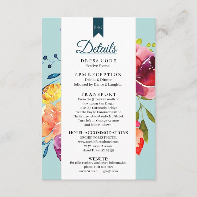 Carte D'accompagnement Détails du Mariage couleur été brillant Boîtier (Devant)