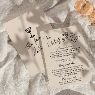 Carte D'accompagnement Détails du Mariage cupide dessiné à la main rétro