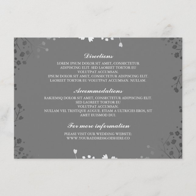 Carte D'accompagnement Détails du Mariage d'argent gris-haleine pour bébé (Devant)