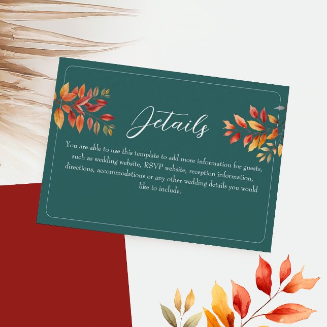 Carte D'accompagnement Détails du mariage d'automne sarcelle (Créateur téléchargé)