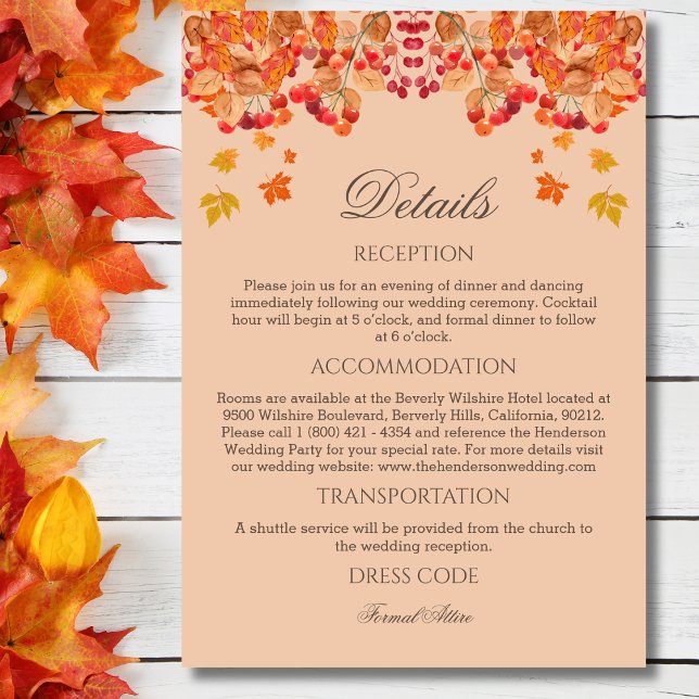 Carte D'accompagnement Détails du Mariage de automne Rustic Automne (Créateur téléchargé)