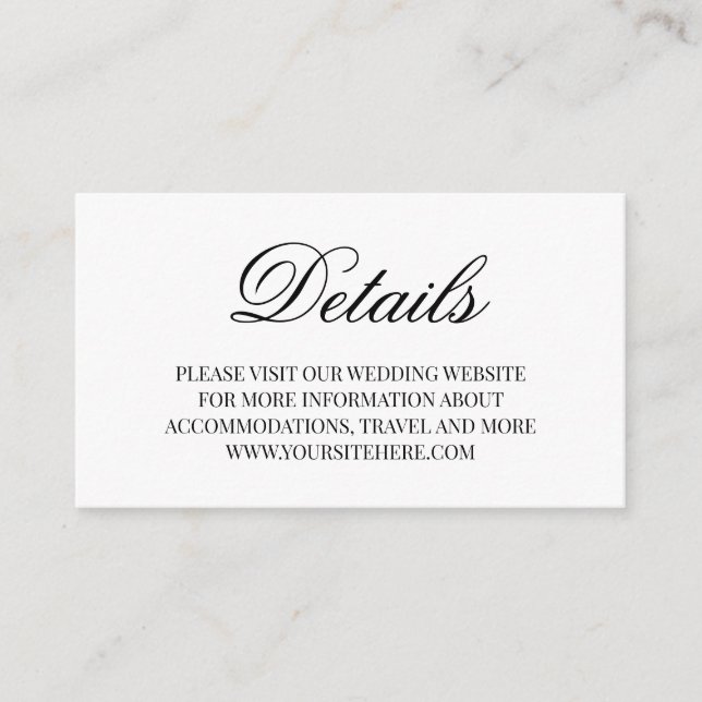 Carte D'accompagnement Détails du Mariage de calligraphie de script fanta (Devant)