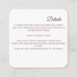 Carte D'accompagnement Détails du Mariage de ceinture de fleurs violet Ca