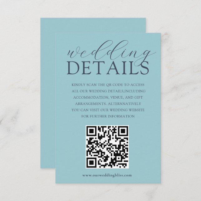 Carte D'accompagnement Détails du Mariage de code QR bleu simple (Devant / Derrière)