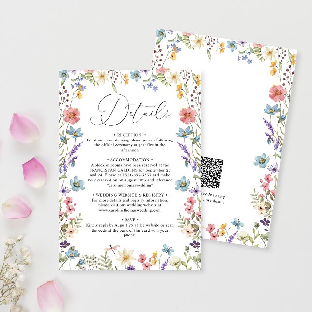 Carte D'accompagnement Détails du Mariage de code QR Bloom Fleur sauvage  (Créateur téléchargé)